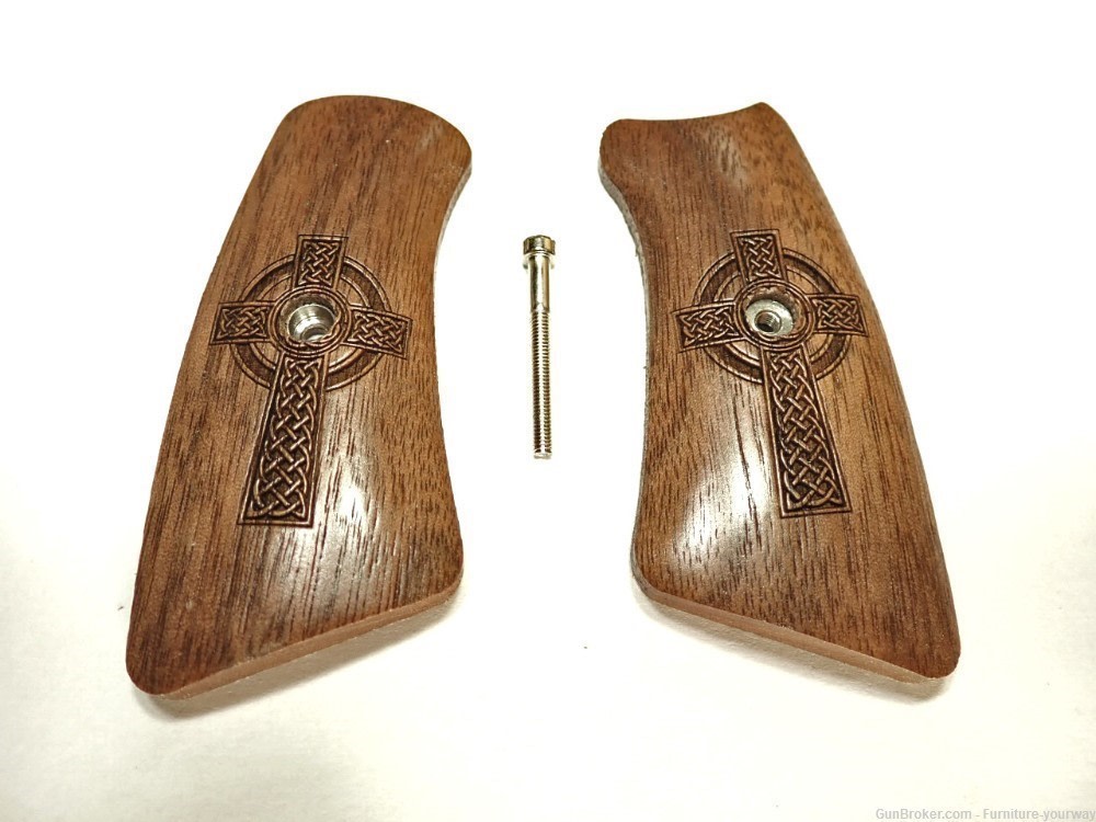 Walnut Celtic Cross Ruger Gp100 Grip Inserts-img-0