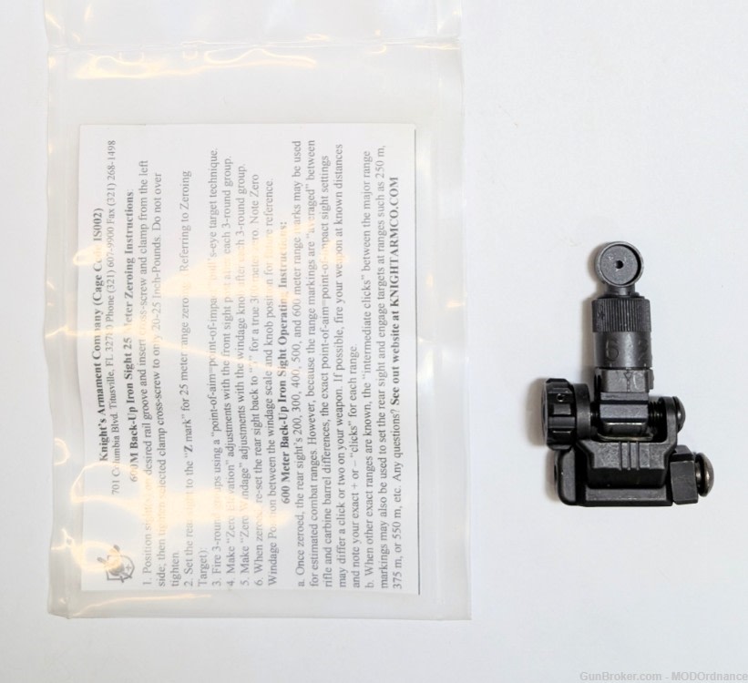 Knights Armament Company Folding Micro Rear Sight, 200-600 Meter Adjustable-img-1