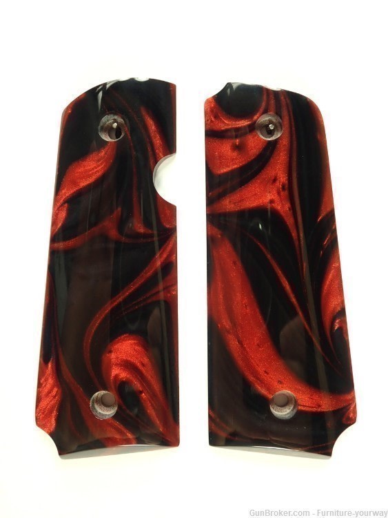 -Black & Red Pearl Rock Island 380 1911 Grips-img-0