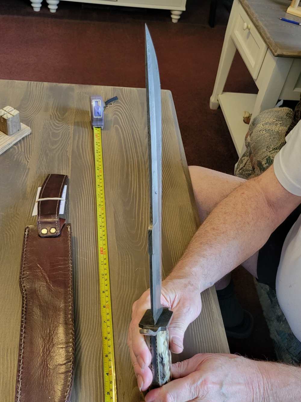 LARGE! Ram Horn Handle Damascas Bowie Knife & Sheath-img-14