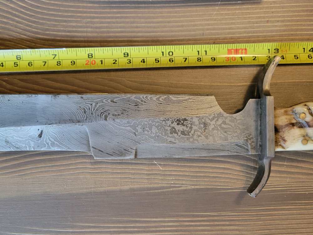 LARGE! Ram Horn Handle Damascas Bowie Knife & Sheath-img-5