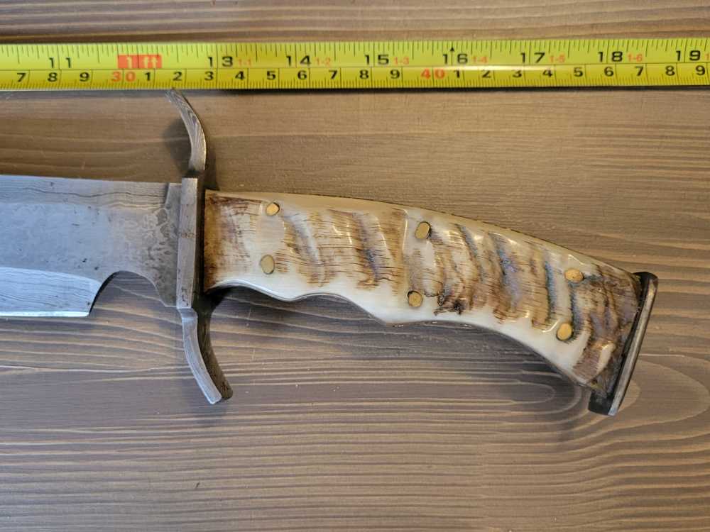LARGE! Ram Horn Handle Damascas Bowie Knife & Sheath-img-8