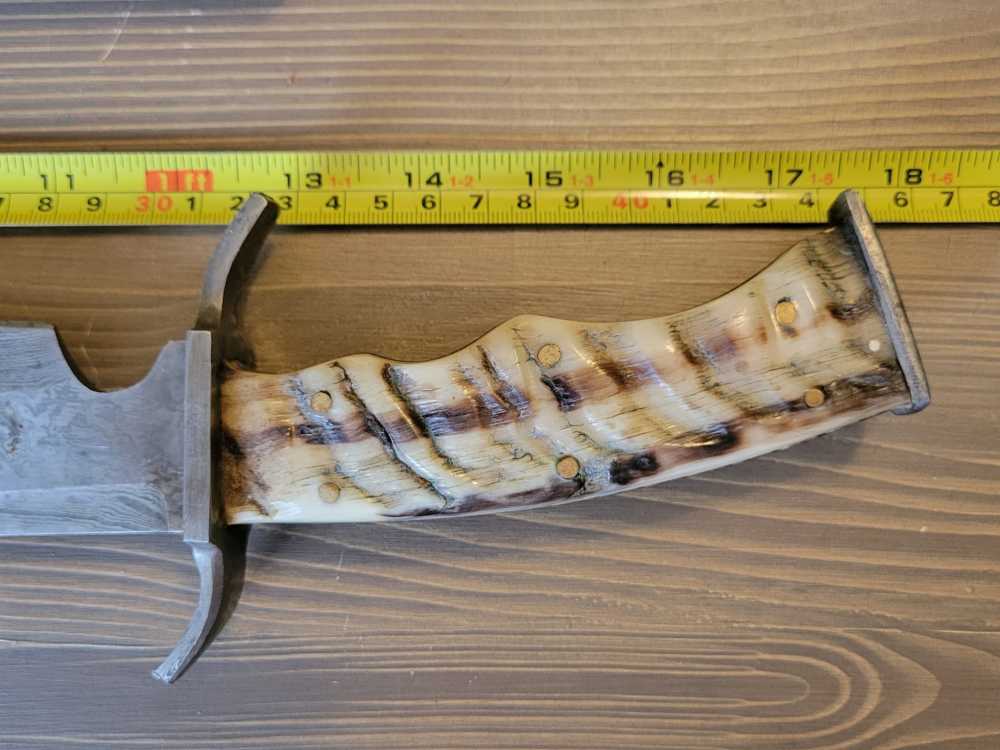 LARGE! Ram Horn Handle Damascas Bowie Knife & Sheath-img-4