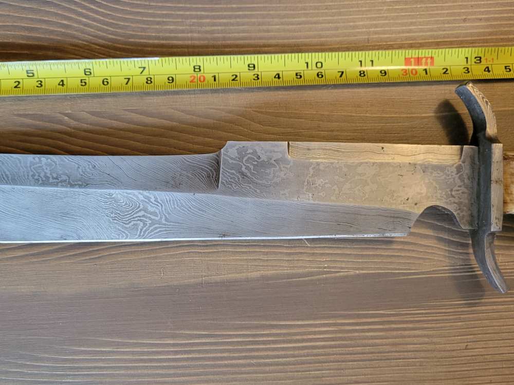 LARGE! Ram Horn Handle Damascas Bowie Knife & Sheath-img-9