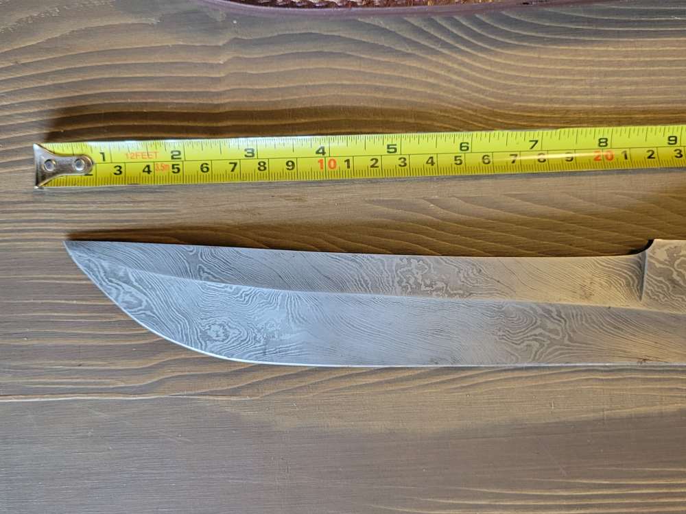 LARGE! Ram Horn Handle Damascas Bowie Knife & Sheath-img-10