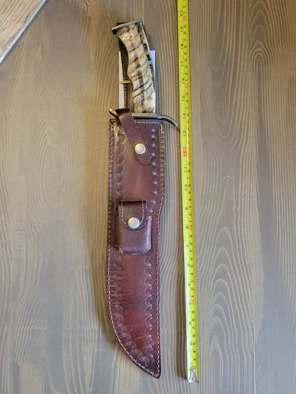LARGE! Ram Horn Handle Damascas Bowie Knife & Sheath-img-2