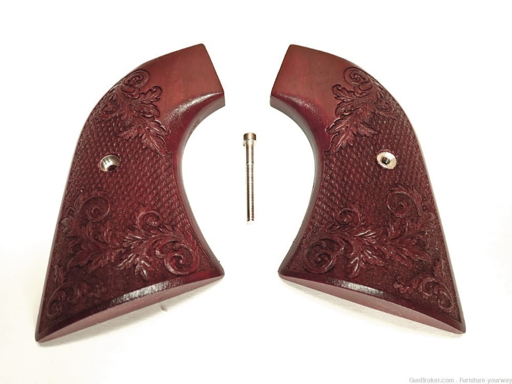 -Rosewood Floral Checkered Ruger New Vaquero Grips Checkered Engraved-img-0