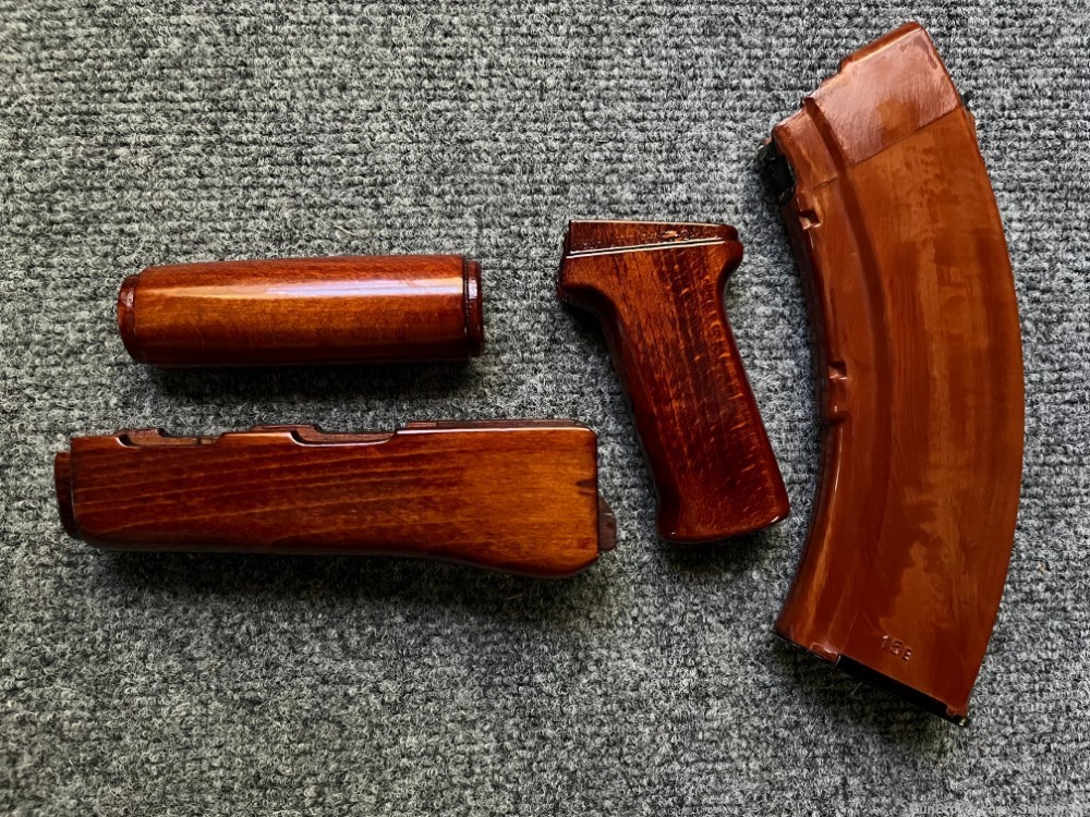 Bakelite Orange Solid Wood AK Handguard + Pistol Grip Set-img-3
