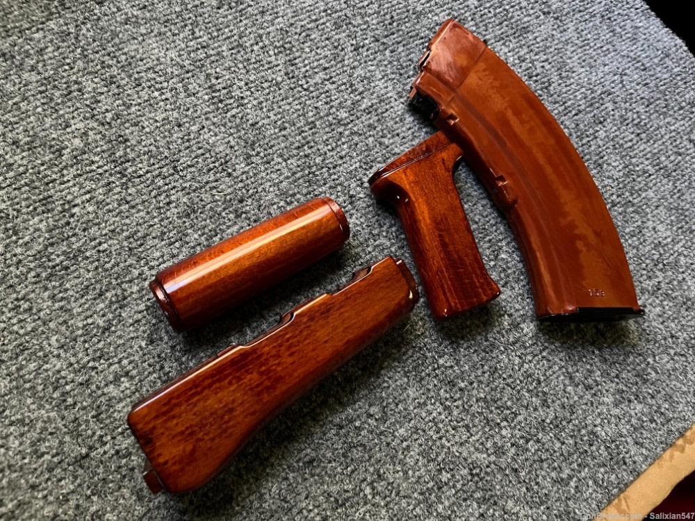 Bakelite Orange Solid Wood AK Handguard + Pistol Grip Set-img-5