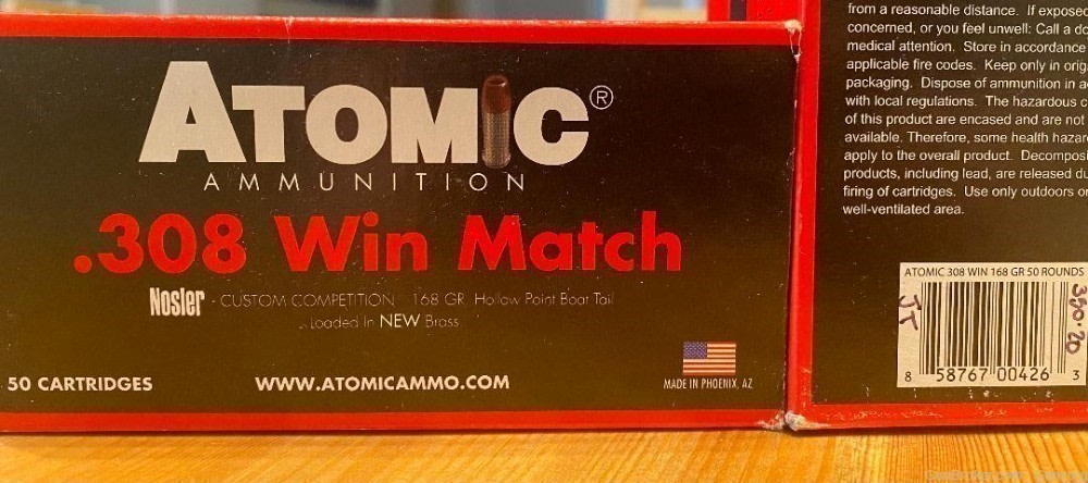 Atomic Match Ammunition 308 Winchester 168 Gr Nosler Hollow Point BT 00426-img-0