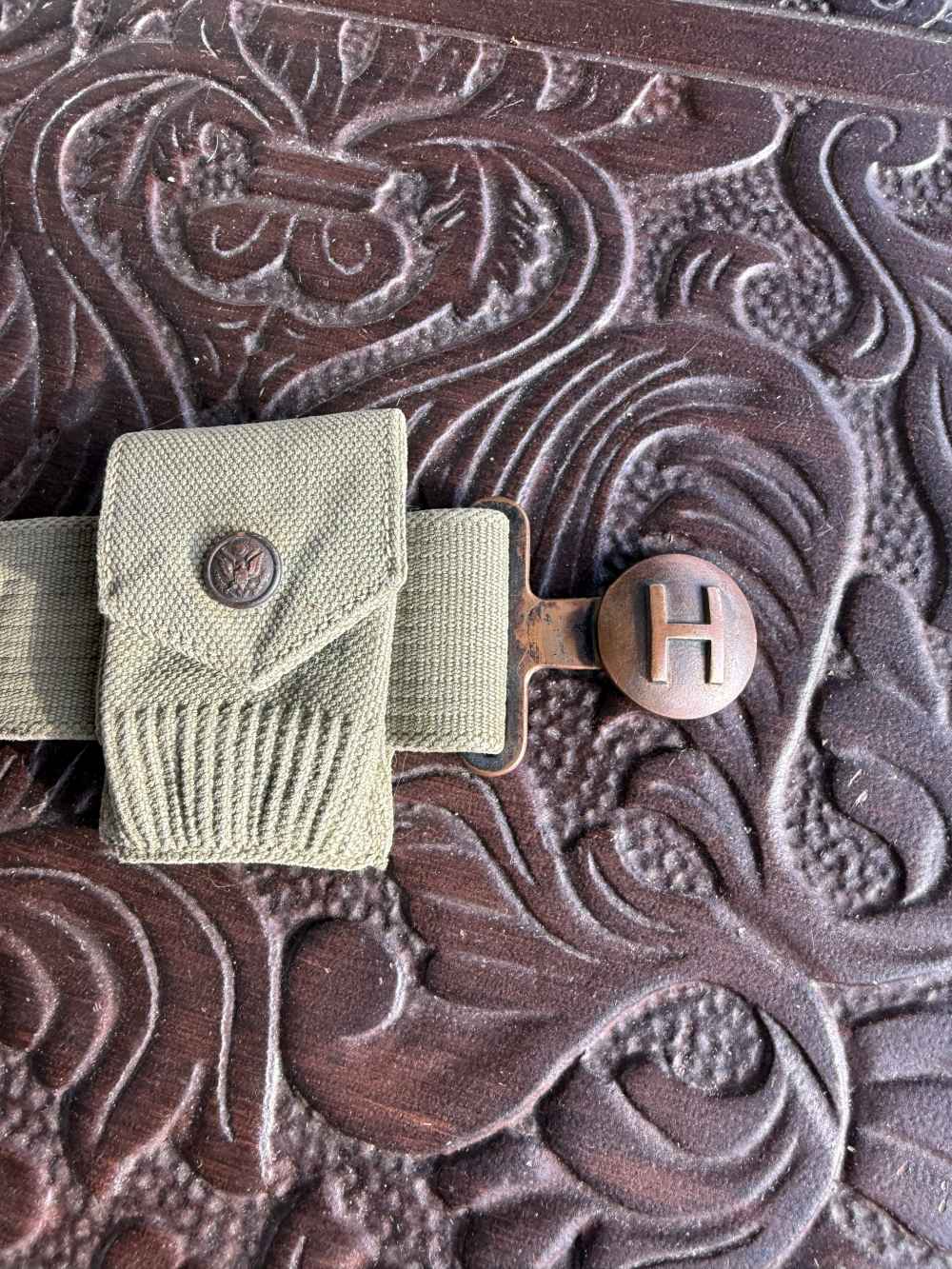 HEADQUARTERS GARRISON BELT 1913 VERY NICE SHAPE COMPLETE-img-1