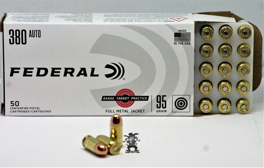 380 auto FEDERAL Brass FMJ 95 GR 380acp Practice + Training 50 RDS Brass-img-0