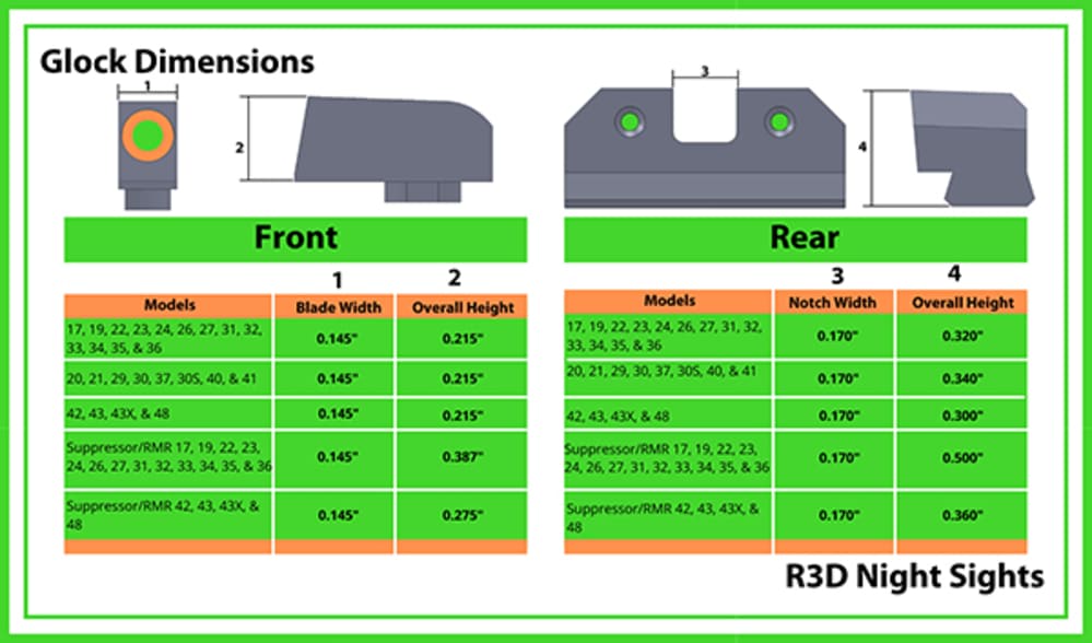 XS Sights R3D TALL Orange Dot + Tritium Sights for GLOCK 17 19 22 34 Pistol-img-2