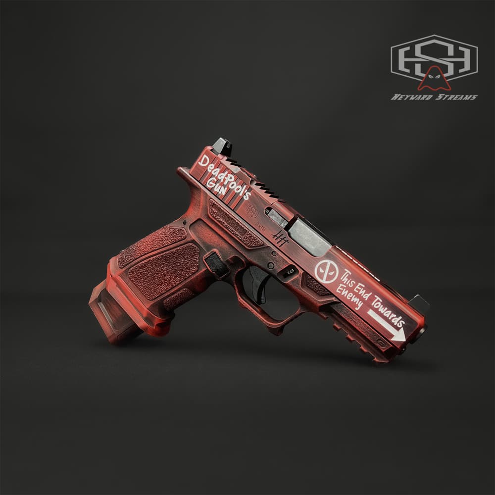 Glock 19 custom – Deadpool Edition, 9mm, Unique Cerakote Artwork-img-3