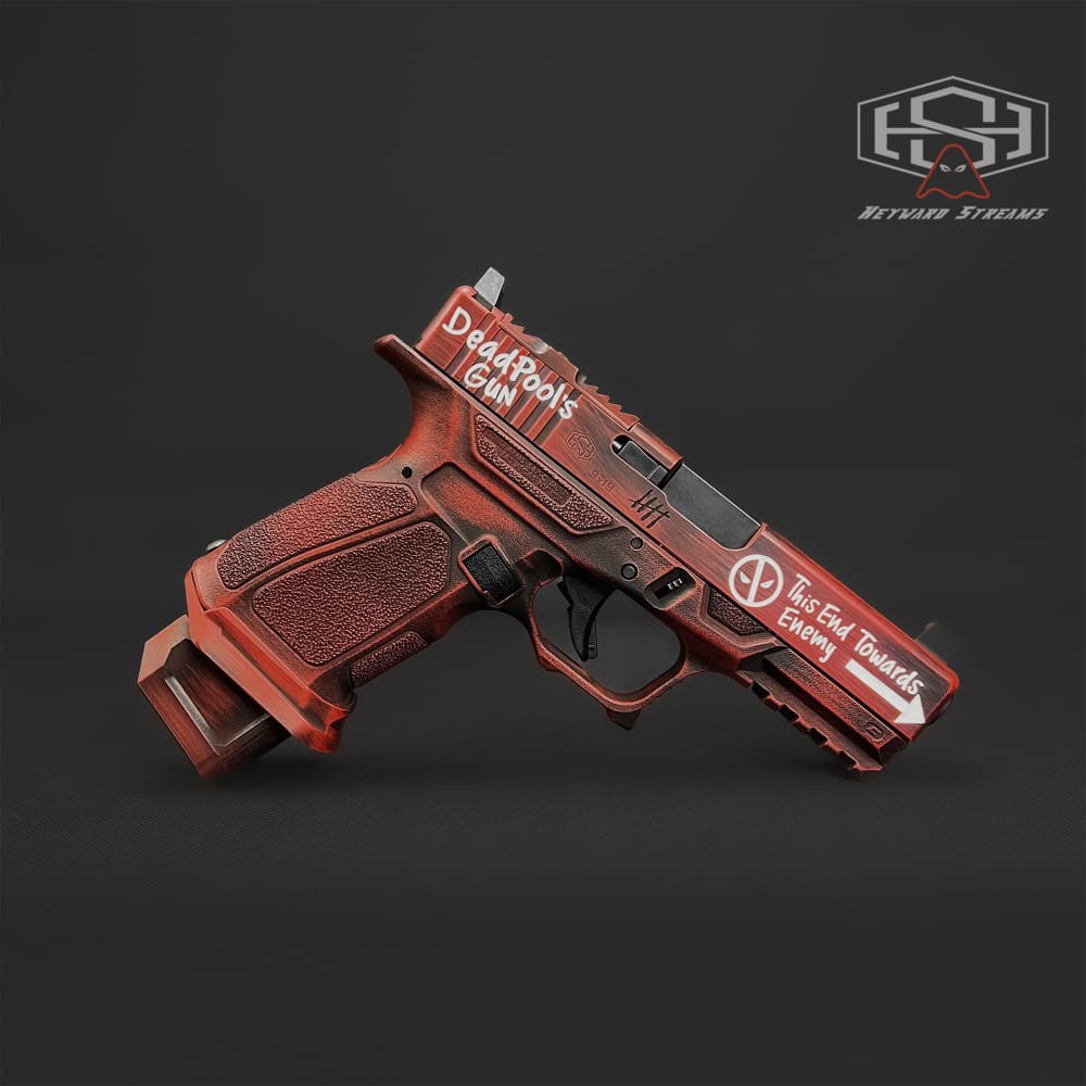 Glock 19 custom – Deadpool Edition, 9mm, Unique Cerakote Artwork-img-2