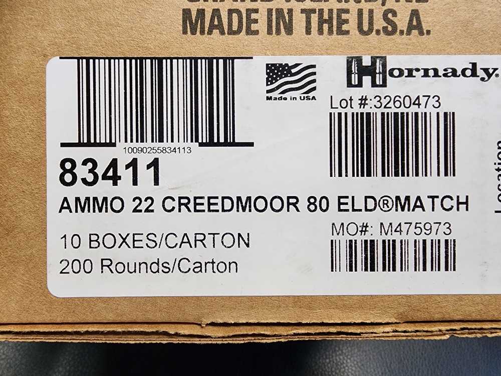 IN STOCK! NEW 200 ROUNDS HORNADY 22 CREEDMOOR 80 ELD-M MATCH 83411-img-1