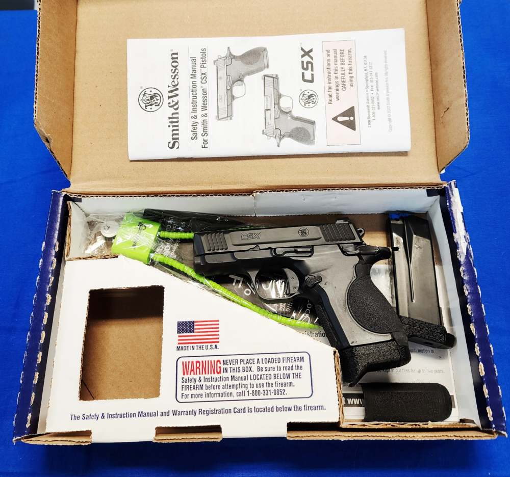 SMITH & WESSON CSX 9MM 3", 2 MAGS, 2 BACKSTRAPS, ORIG BOX, EXC COND-img-0