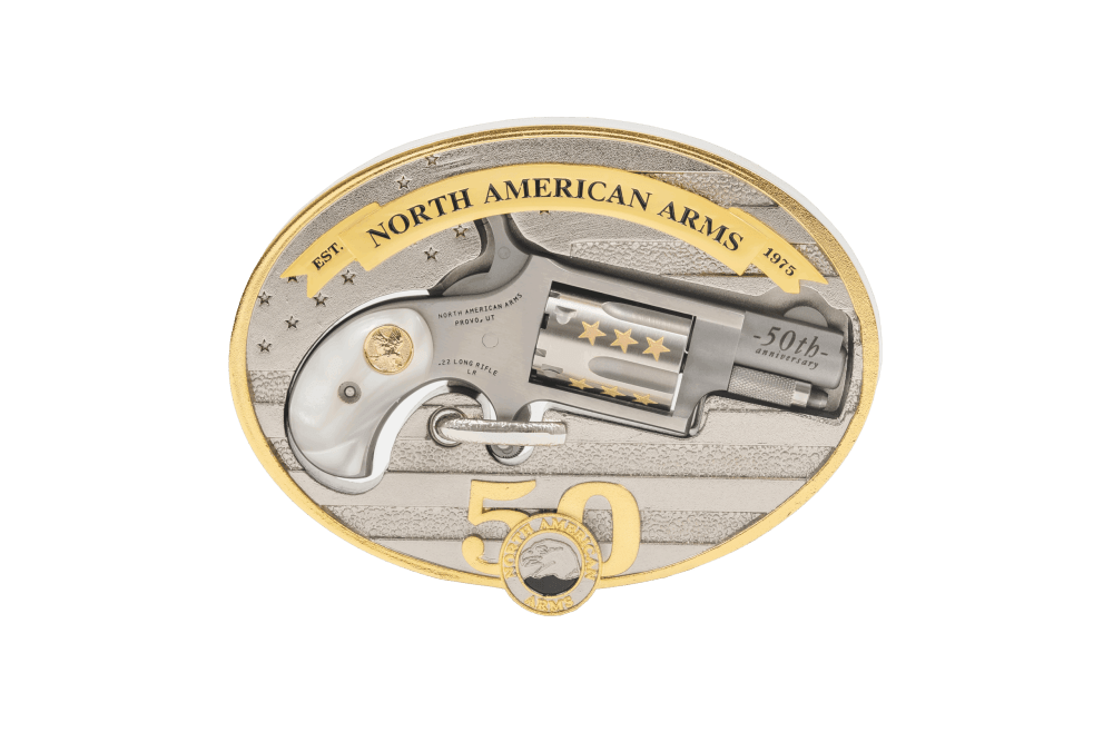 NAA 50th Anniversary Belt Buckle 22 LR 5rd Capacity 1.125" Faux Pear-img-0