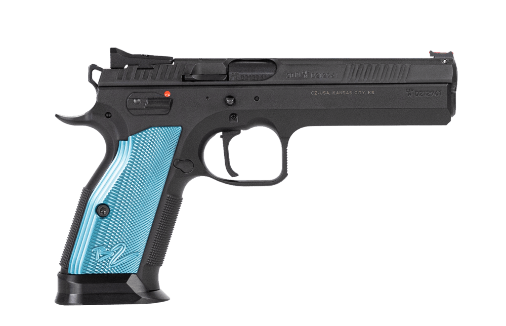 CZ TS 2 9mm Luger 5.23" 20+1 Black Steel Aggressive Checkered Blue Aluminum-img-0