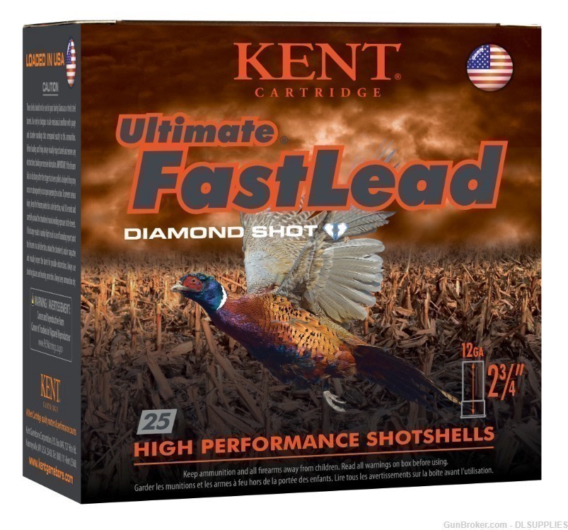 KENT ULTIMATE FAST LEAD 12GA 2-3/4" 1-3/8 OZ. NO. 4 LEAD SHOT 25 RND BOX-img-0