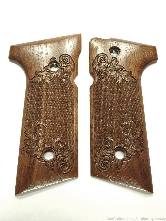 Walnut Floral Checkered Beretta 92x,Vertec, M9A3 Grips Engraved Textured-img-0