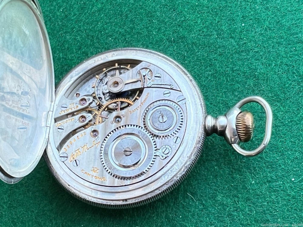 ANTIQUE HAMPDEN 1914 S16 17J WM McKINLEY STERLING SILVER POCKET WATCH-img-6