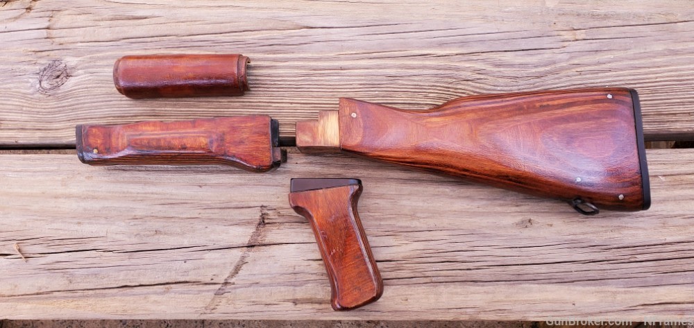 Beautiful Russian Red AK AK47 AK74 wood Stock Set-img-0