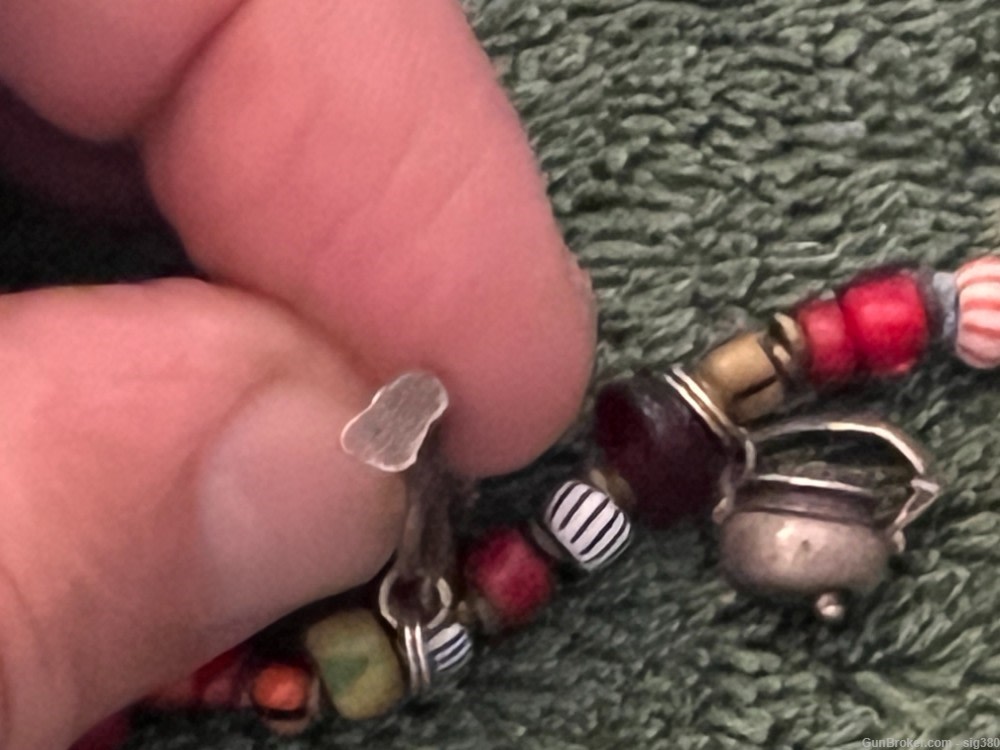 VINTAGE NATIVE AMERICAN BEADED WESTERN STERLING SILVER CHARM BRACELET-img-9