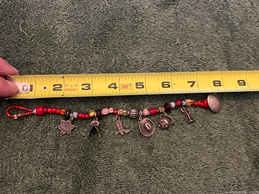 VINTAGE NATIVE AMERICAN BEADED WESTERN STERLING SILVER CHARM BRACELET-img-1