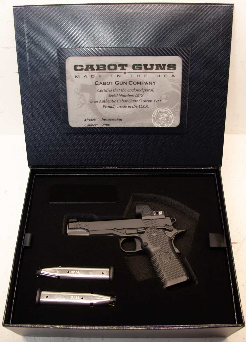 Cabot Insurrection Doublestack Custom 1911 Black DLC 9mm/5" w/ Trijicon SRO-img-1