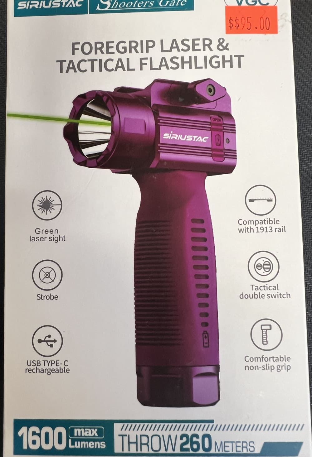 SiRiUSTAC VGC 1600 Lumen LED Rechargeable Fore Handheld Flashlight & Green -img-0