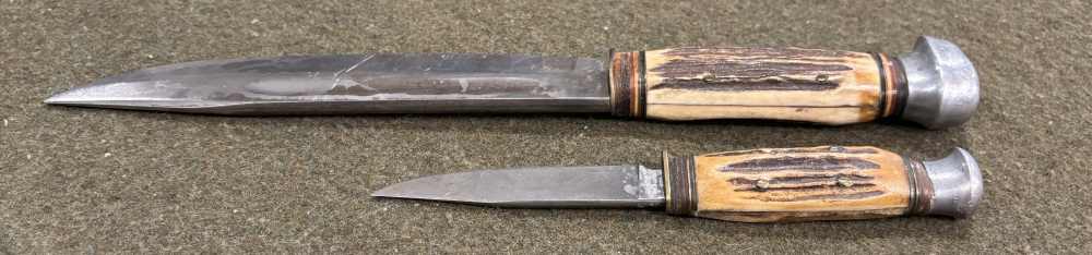 1950s - Solingen - C.D. Schaaff - Double Hunting Knife Set - Stag Handles-img-7