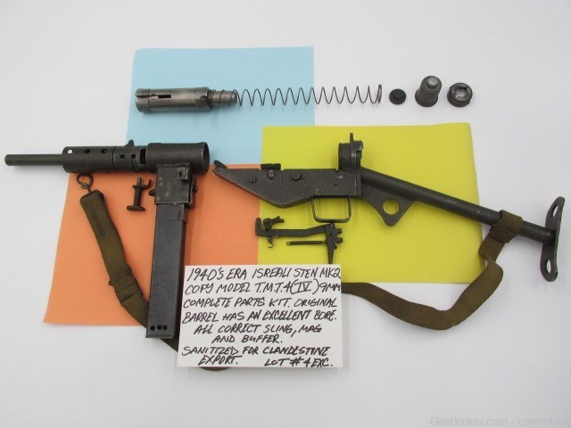 israeli made 1940's era 9mm hagana sten mk2 model tmt4 parts kit og barrel-img-0