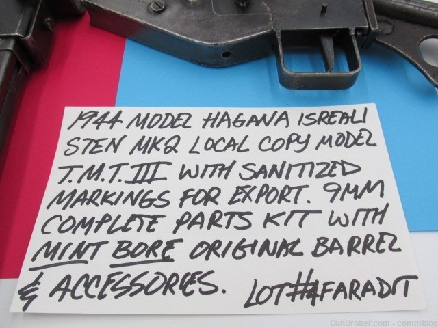 israeli made 1940's era 9mm hagana sten mk2 model tmt3 parts kit og barrel-img-1