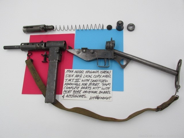 israeli made 1940's era 9mm hagana sten mk2 model tmt3 parts kit og barrel-img-0