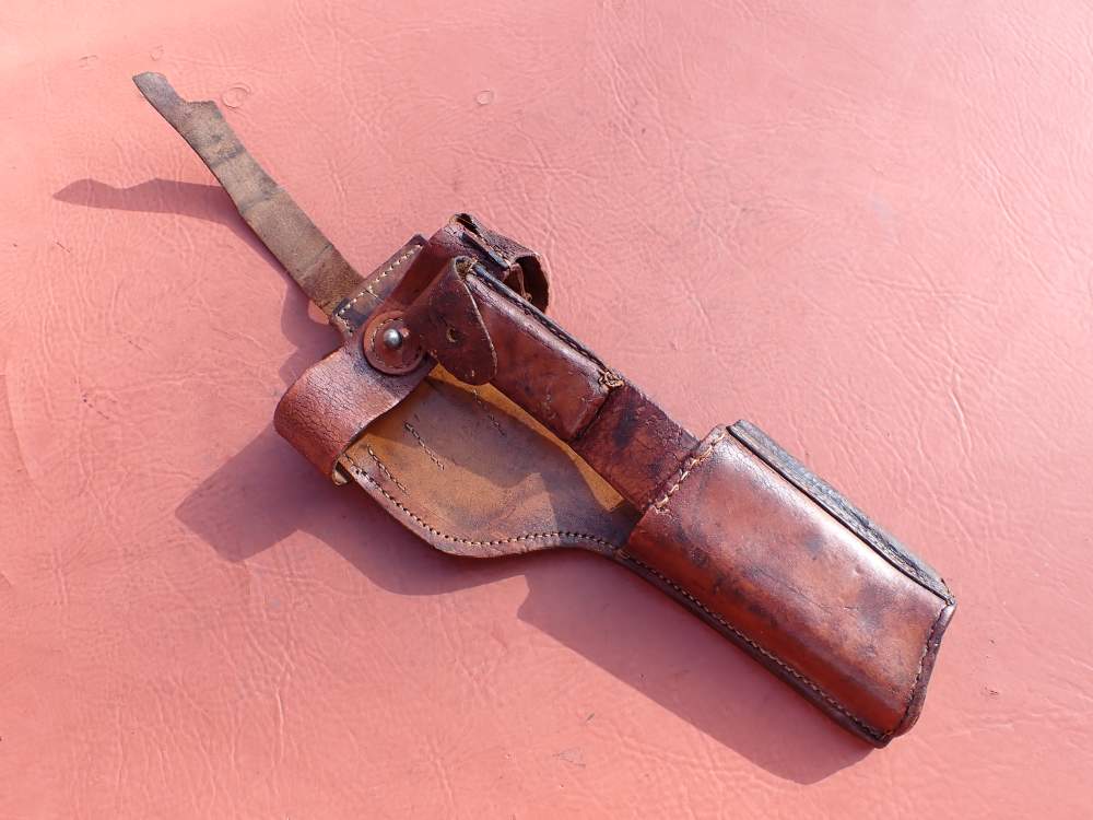 IMPERIAL WWI GERMAN MAUSER BROOMHANDLE STOCK LEATHER HOLSTER DATED 1918-img-0
