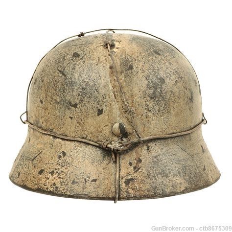 Original German WWII M40 Refurbished SS Winter Camouflage Helmet-img-5