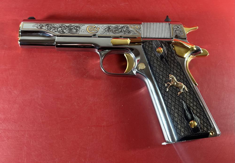 Colt 1911 38 Super Engraved with Gold – Davidson’s Deluxe Stainless Edition-img-0