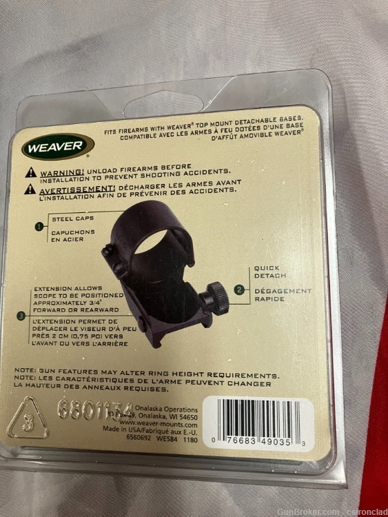 Weaver Top Mount High Ext. 1" Scope Rings Silver-img-2