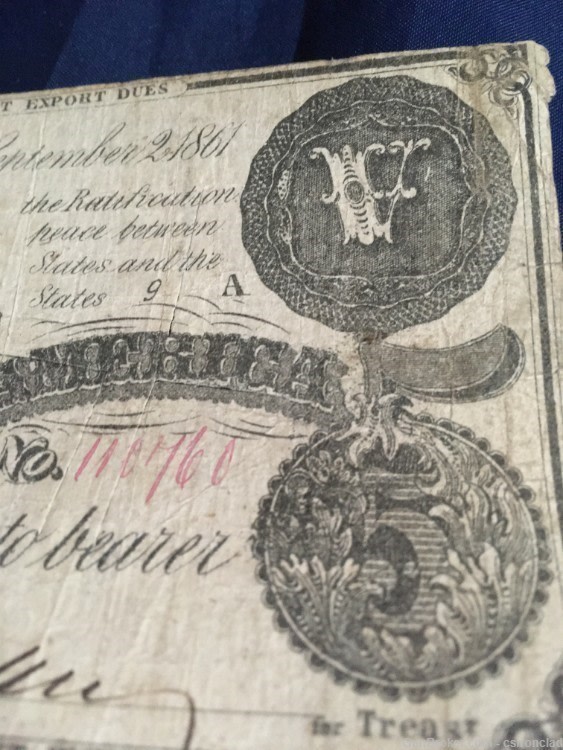 Confederate States of America $5 note Commerce Seated on Cotton Bale-img-5