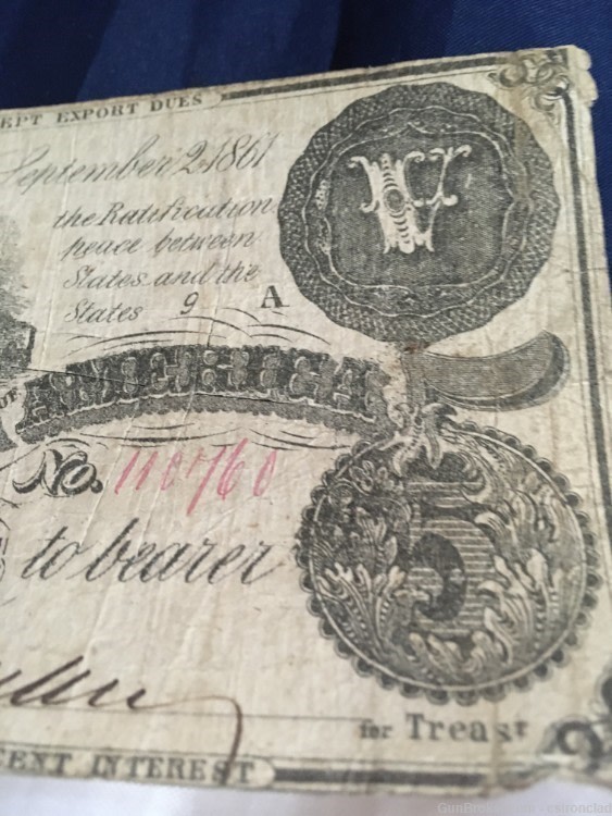 Confederate States of America $5 note Commerce Seated on Cotton Bale-img-6
