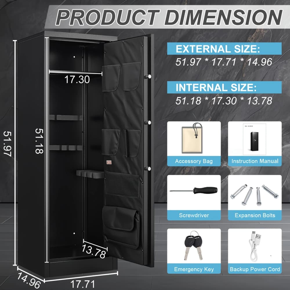 Large Gun Safe w/Dual Entry + Anti-Drill/Pry Door + Alarm 51"x15"x18" G56-img-1