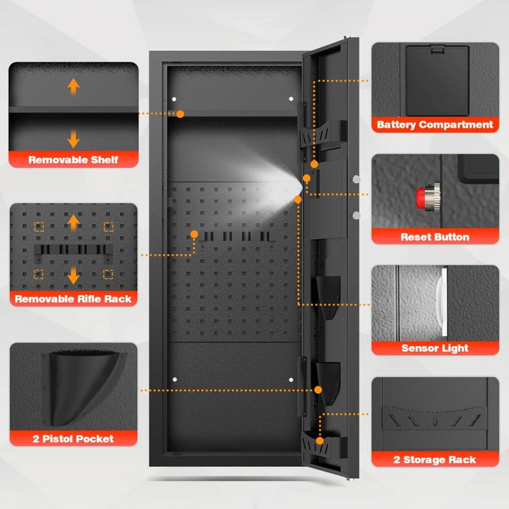 Large Gun Safe w/Code + Key Entry + Motion Alarm 51"x14"x18" G57-img-1