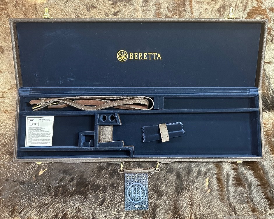 NEW BERETTA HARD LEATHER SHOTGUN CASE, UP TO 32" FLUSH CHOKE BARRELS-img-2