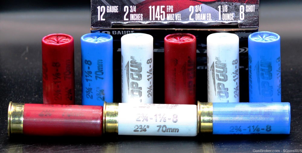 12 GA Federal Red White & Blue Shells TOP GUN No.8 2¾" Special Edition 100 -img-5