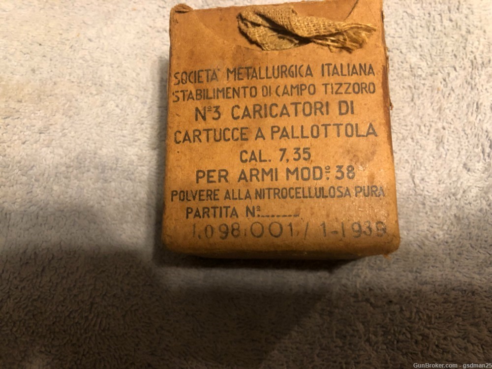 Vintage 7.35X51 CARCANO ITALIAN AMMUNITION 1939 box of 18-img-0