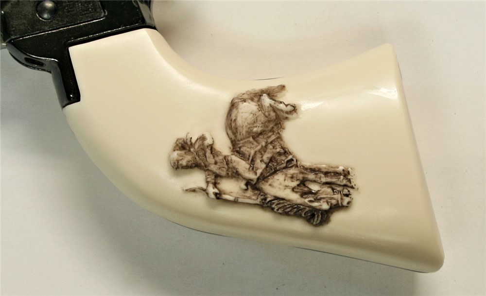 Heritage Rough Rider .22 Ivory-Like Grips, Antiqued Cowboy on Wild Horse-img-1