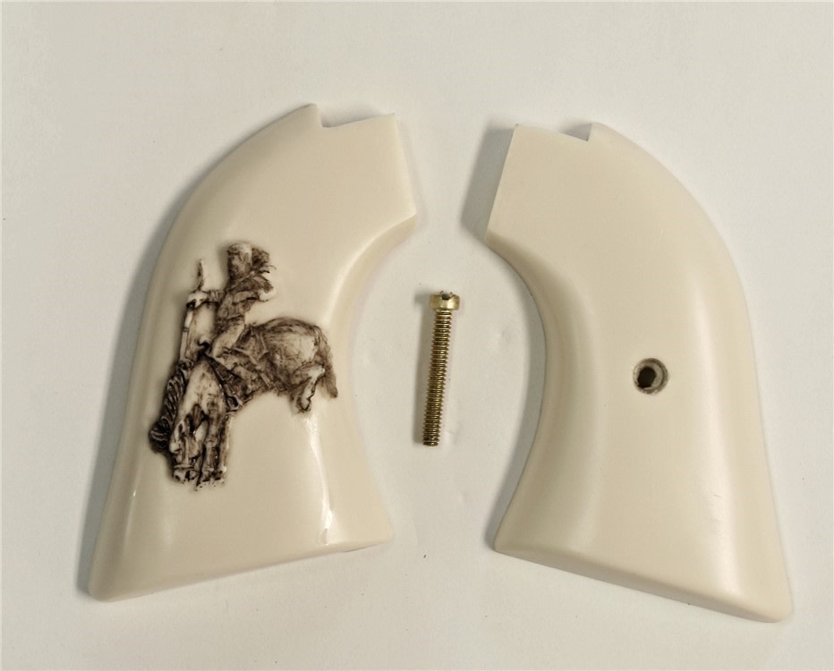Heritage Rough Rider .22 Ivory-Like Grips, Antiqued Cowboy on Wild Horse-img-0