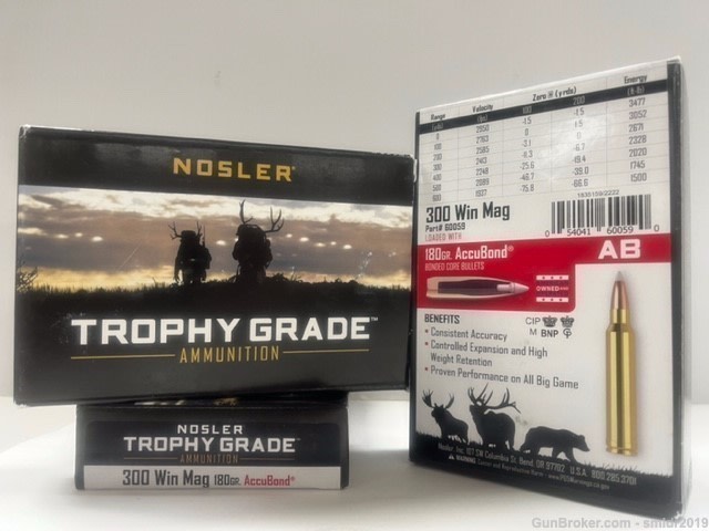 20 Rounds Nosler Trophy Grade 300 Win Mag 180gr Accubond Factory New!-img-0