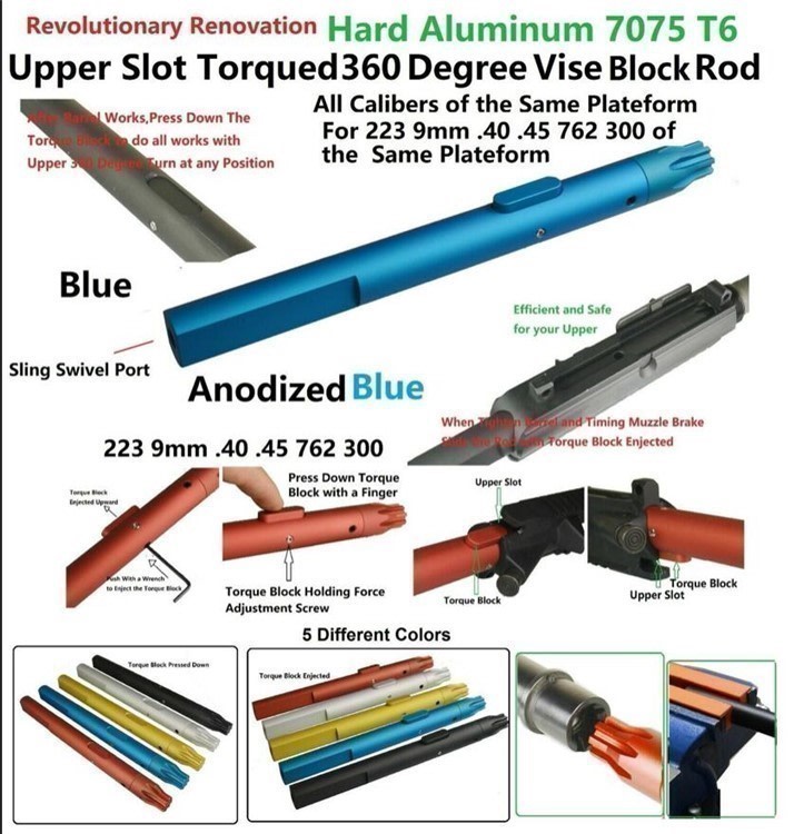 AR-15 223/556 Upper Vise block 360 Degree Rod Blue-img-2